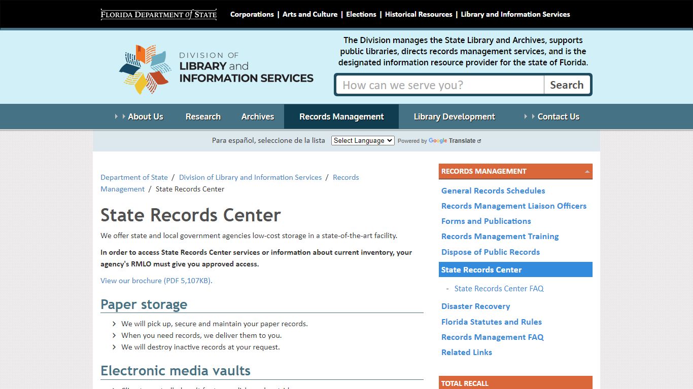 State Records Center - Division of Library and Information ... - Florida